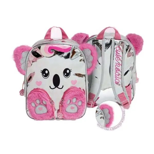 Mochila de 12" de espalda metalizada con estampa de koala