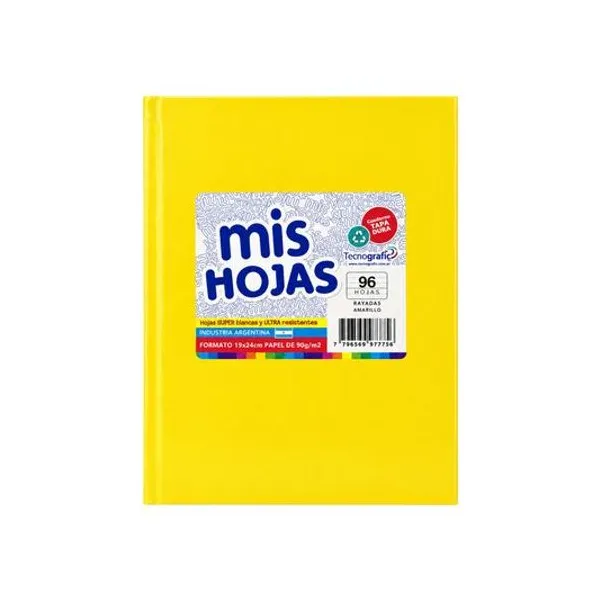 Cuaderno 19x24 rayado 96h tapa dura amarillo araña mis hojas
