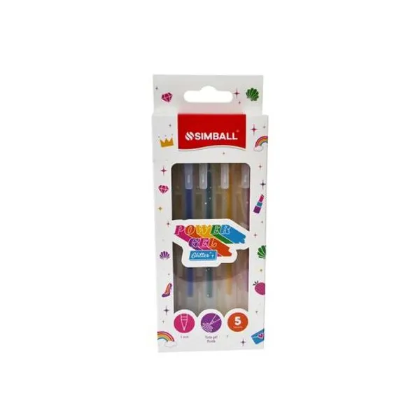 Bolígrafo roller power gel glitter 1 mm caja x5 unidades Simball