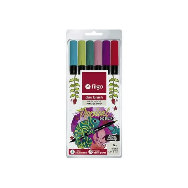 Marcador doble punta tropical duo brush caja x6 Filgo