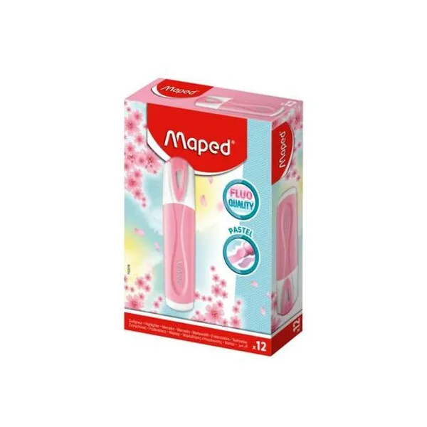 Resaltador chato pastel rosa caja x12 Maped
