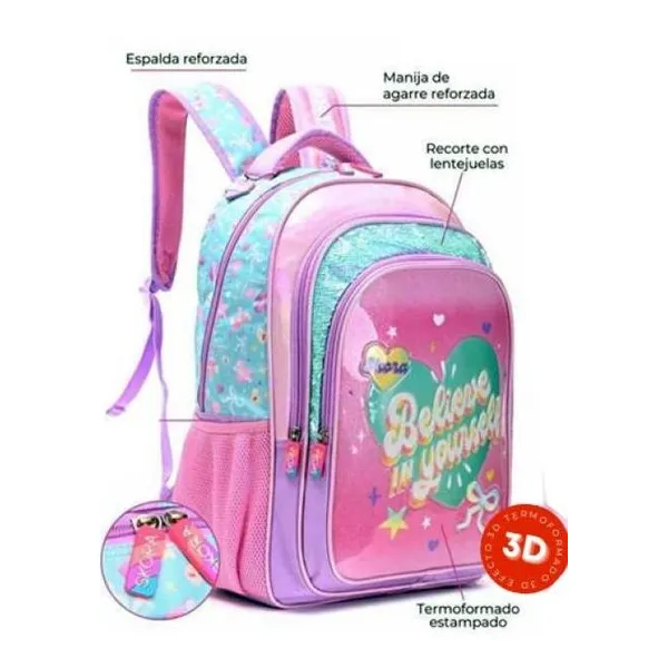 Mochila alma belive in yourself con llavero 32x45x15 cm 18 pulg