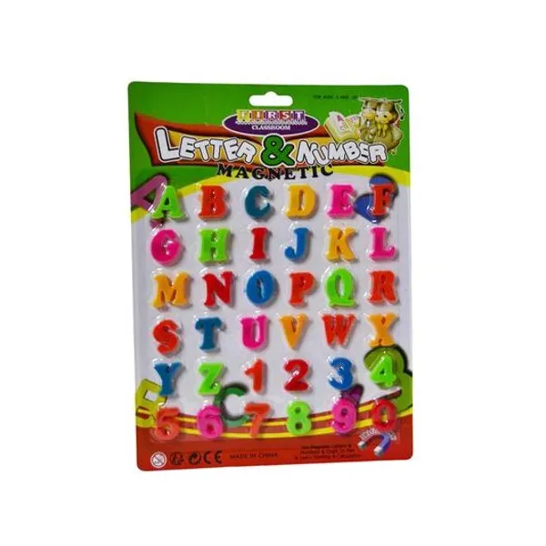 Set de letras y números magneticos 2 cm 36 piezas en blister 20x28 cm