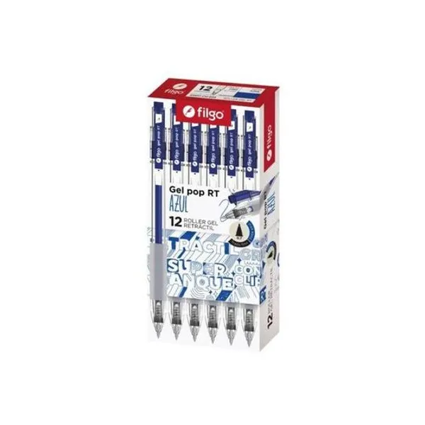 Bolígrafo roller 0.7 mm tinta azul gel pop retractil x12 unidades en caja Filgo