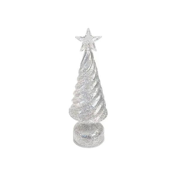 Árbol de navidad acrílico plateado con luz a pila 35 cm x1