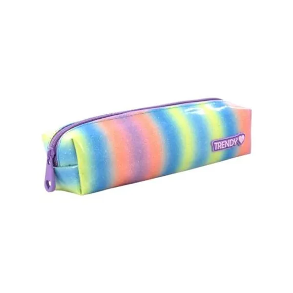 Cartuchera 1 cierre glitter arcoiris 9x20 cm Trendy