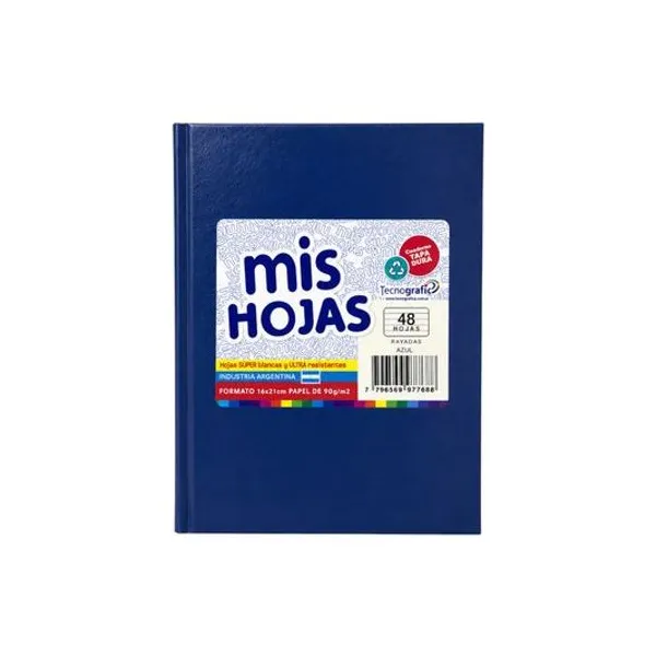 Cuaderno 16x21 rayado 48 hojas tapa dura azul araña mis hojas