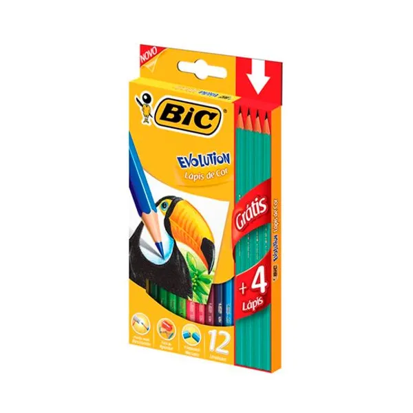 Lápices de colores BIC evolution largos x12 unid.+4 grafitos