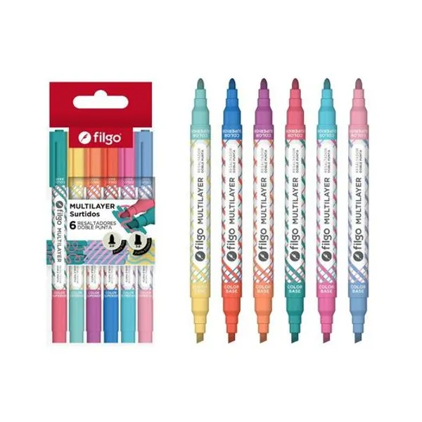 Resaltador doble punta multilayer caja x6 unidades Filgo - mtlay