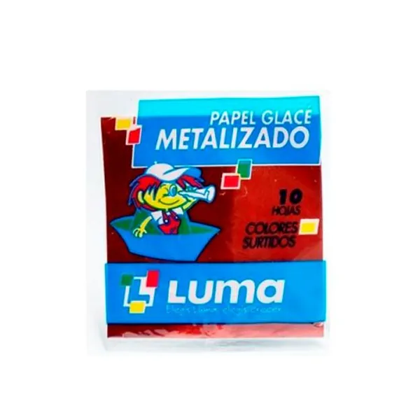 Papel glace 10x10 cm metalizado 10 hojas colores surtidos luma