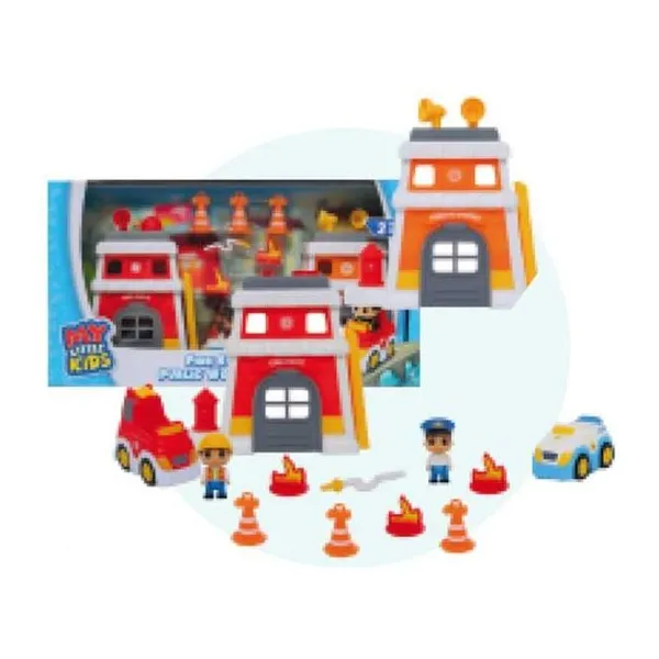 Set estacion bombero y policia con 2 figuras y accesorios