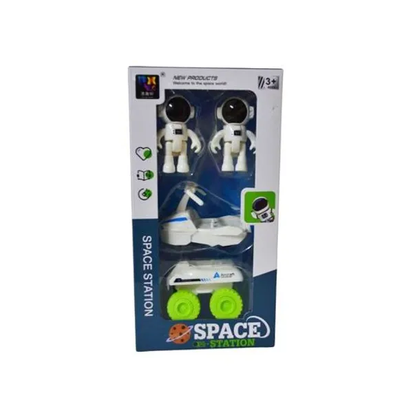 Set espacial astronautas y accesorios 4piezas en caja 11x22 cm