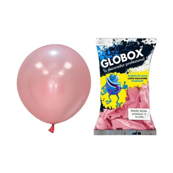Globo 12" liso estandar pastel rosa bolsa x50 globox