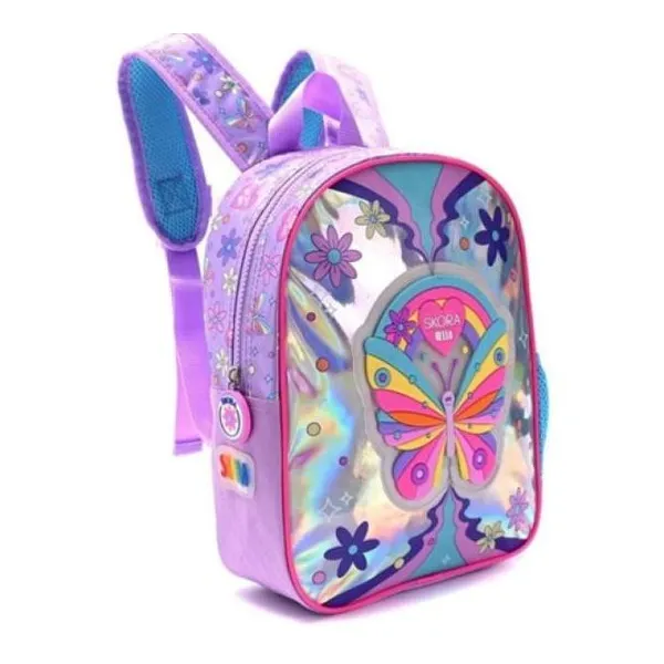 Mochila petit frente pu holograma mariposa 22 x30 x10 - 12