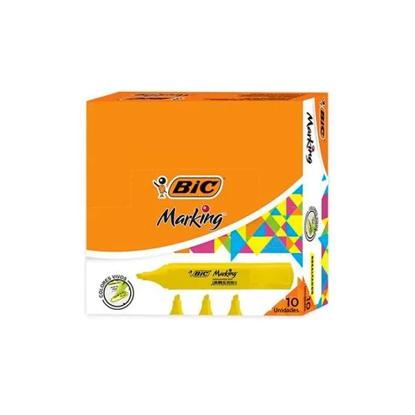 Resaltador chato marking amarillo x10 BIC