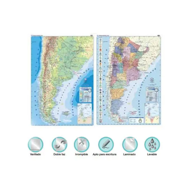 Mapa mural m.c. lam. con var. d/faz rep.argentina fp. 95x130 cm