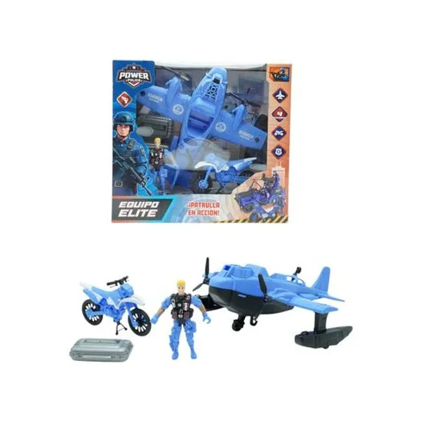 Set de vehiculos policia con accesorios en caja 28x25x10 cm