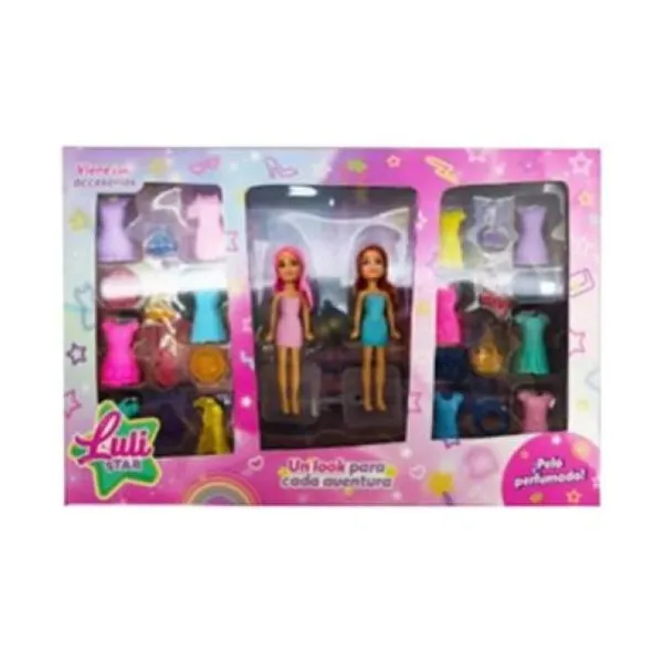 Mini muñeca lulistar con vestidos y accs (caja 26 x4 x17 cm)