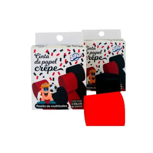 Cinta de papel crepe Sifap rojo y negro x4 rollos de 10 mts
