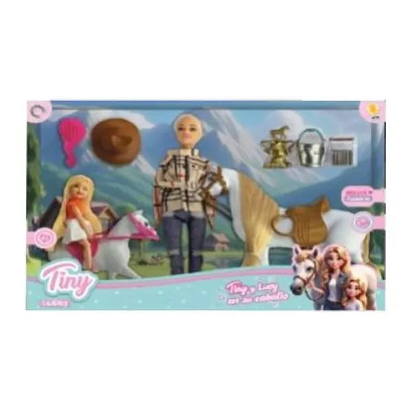 Muñeca Tiny y lucy con caballos 42 32 cm