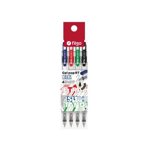 Bolígrafo retarctil gel pop clasicos x4 Filgo