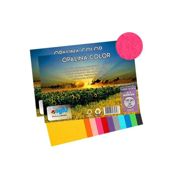 Papel iglu opalina cuero fucsia tamaño a4 180 g x25 hs