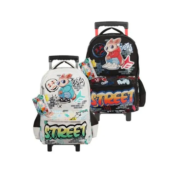 Mochila 18" con carro street style con bolígrafo x1colores surtidos footy