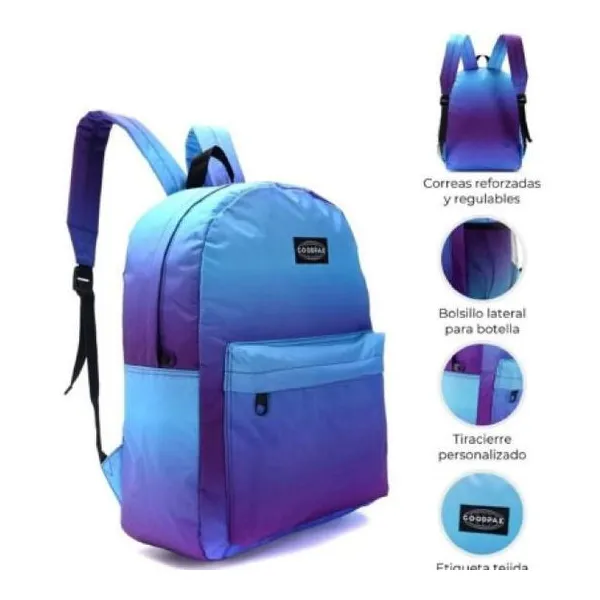 Mochila goodpak print degrade celeste 43 x30 x17 cm 17