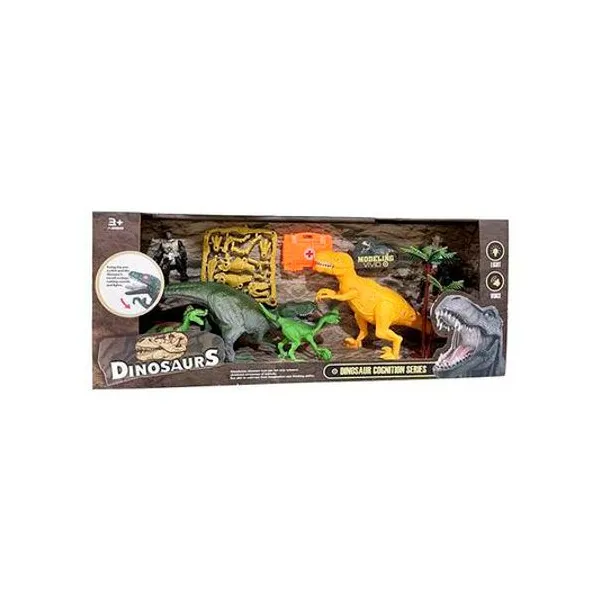 Set dinosaurios x4 con acc. en caja 50x20 cm