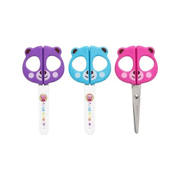 Tijera escolar 12.4 cm con capuchon oso x unidad colores surtidos
