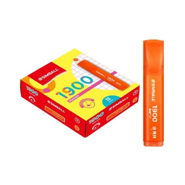 Resaltador chato 1900 naranja caja x12 unidades Simball