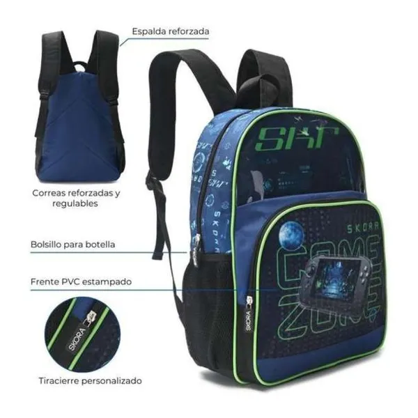 Mochila gamer game zone 16 pulg con llavero 40x29x17 cm
