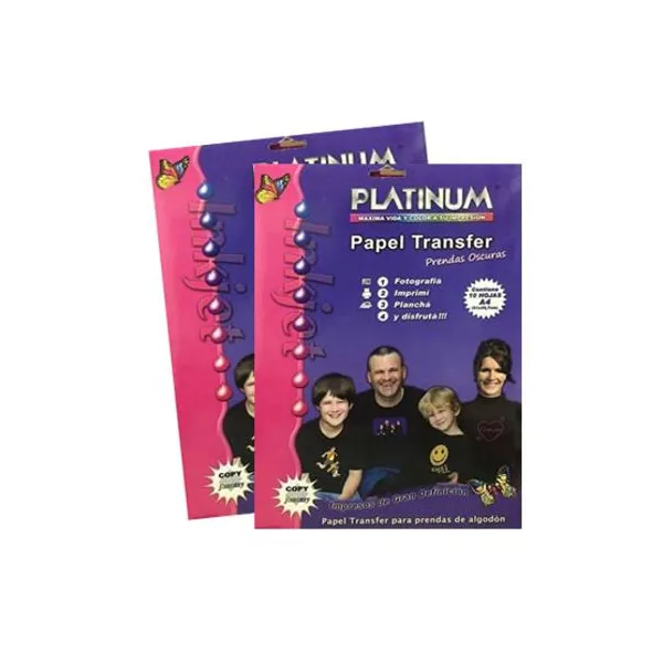 Papel platinum tamaño a4 transfer prendas oscuras x5 hs.