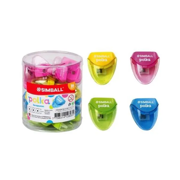 Sacapuntas 1 orificio con deposito polka pote x36 unidades Simball