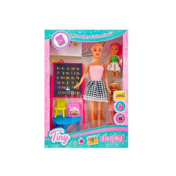 Muñeca Tiny maestra con accesorios 7 piezas caja 23x32 cm