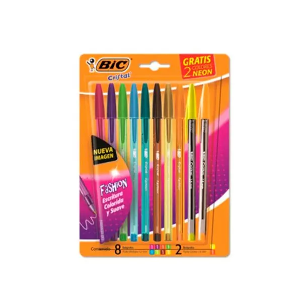 Bolígrafo BIC fashion 1.2 mm bl.x 8 col.+ 2 neon 1.6 mm