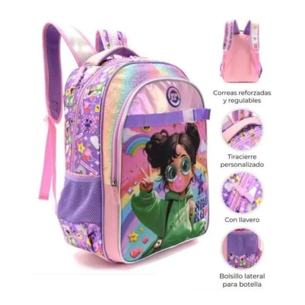 Mochila 18" nenas cool hoodie verde con anteojos 3d con llavero 32x45x15