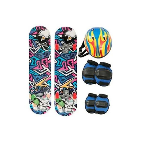 Skate con rodilleras, coderas y casco 70x20 cm