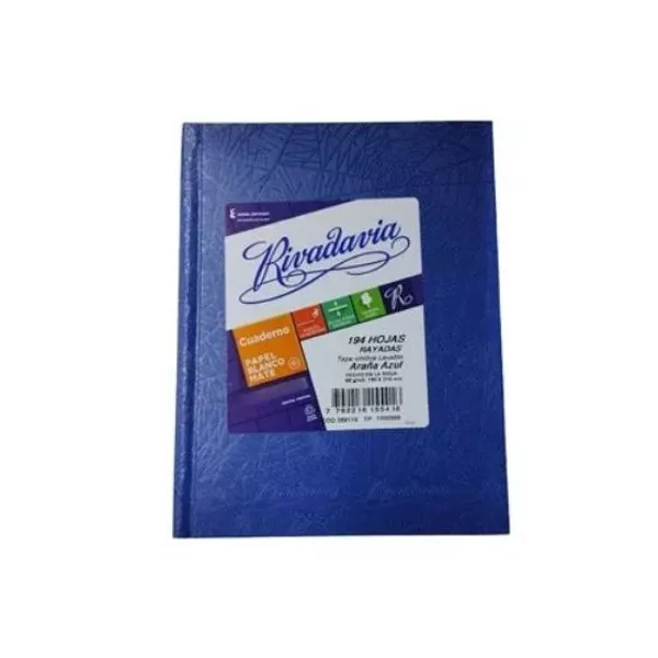 Cuaderno tapa dura Rivadavia x194 hs.ray.azul