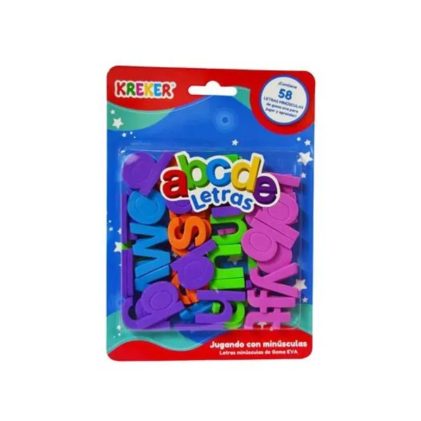 Jugando con minusculas de goma eva 4 cm 58 piezas en blister 17x24 cm Kreker