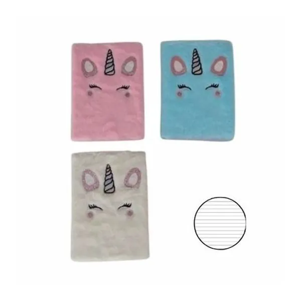 Cuaderno 15x21 cm rayado 70 hojas unicornio peluche modelos surtidos