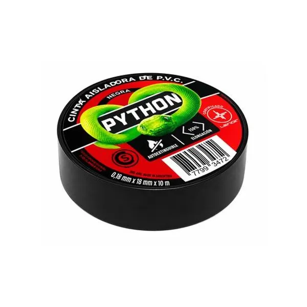 Cinta aisladora negra 18mmx10 mts x1 phyton