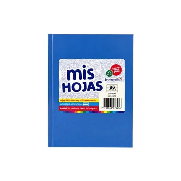 Cuaderno 16x21 rayado 96 hojas tapa dura celeste araña mis hojas