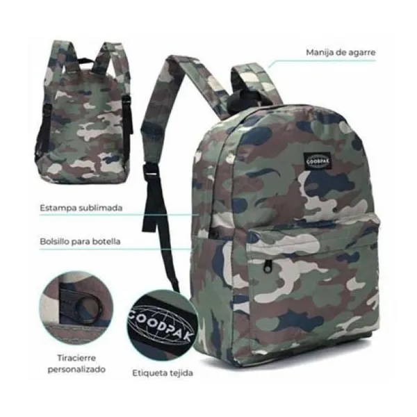Mochila goodpak print camuflado 43x33x15 cm 17 pulg