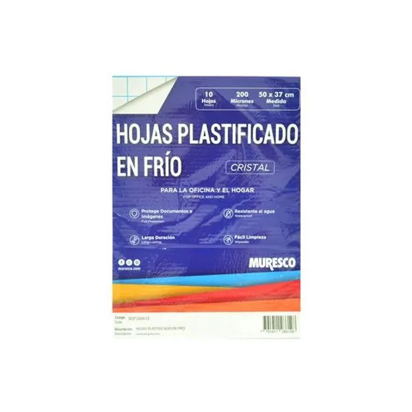 Laminas para plastificar en frio 200m 37x50 cm pack x10 unidades Muresco