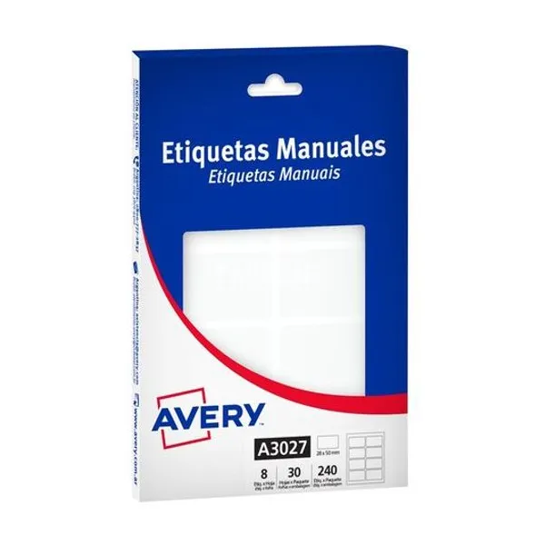 Etiquetas ueta autoadhesiva blanca 28x50 mm caja 8 unidades x30 hojas avery