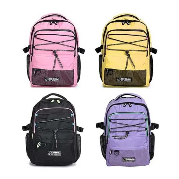 Mochila espalda elásticos 18" black, light purple, pink y yellow