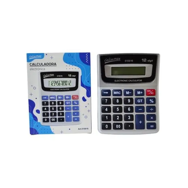Calculadora 12 digitos a pila en caja 9.5x12.5 cm calcumax