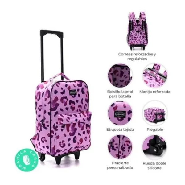 Mochila carro goodpak animal print violeta 43 x30 x17, 17