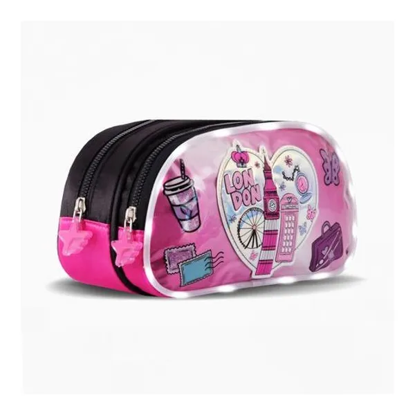 Cartuchera 2 cierres i love con luz led 23x13x9 cm x unidad colores surtidos footy